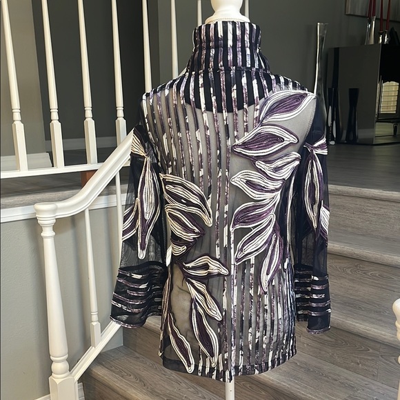 Chico's Black, Cream & Purple Sheer Jacket - Picture 4 of 6
